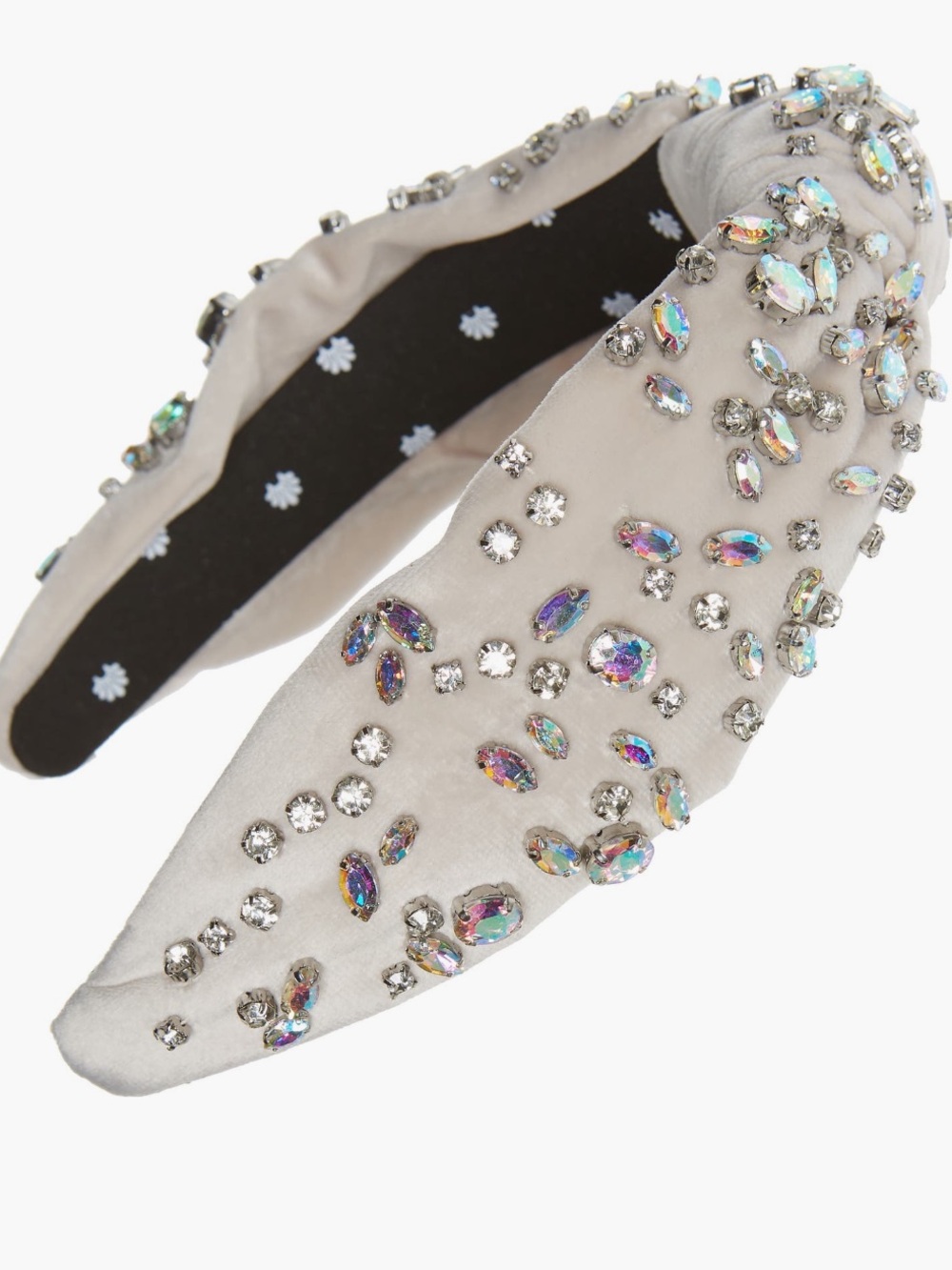 Lele Sadoughi AB Iridescent velvet Headband Nude Ivory Swarovski Crystals